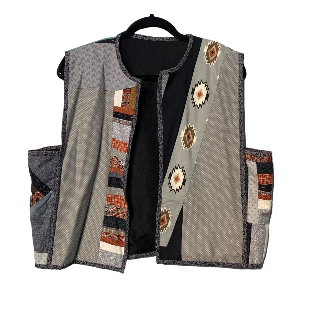 Vintage Handmade Patchwork Quilted Buffalo Prairie Vest Southwest Large